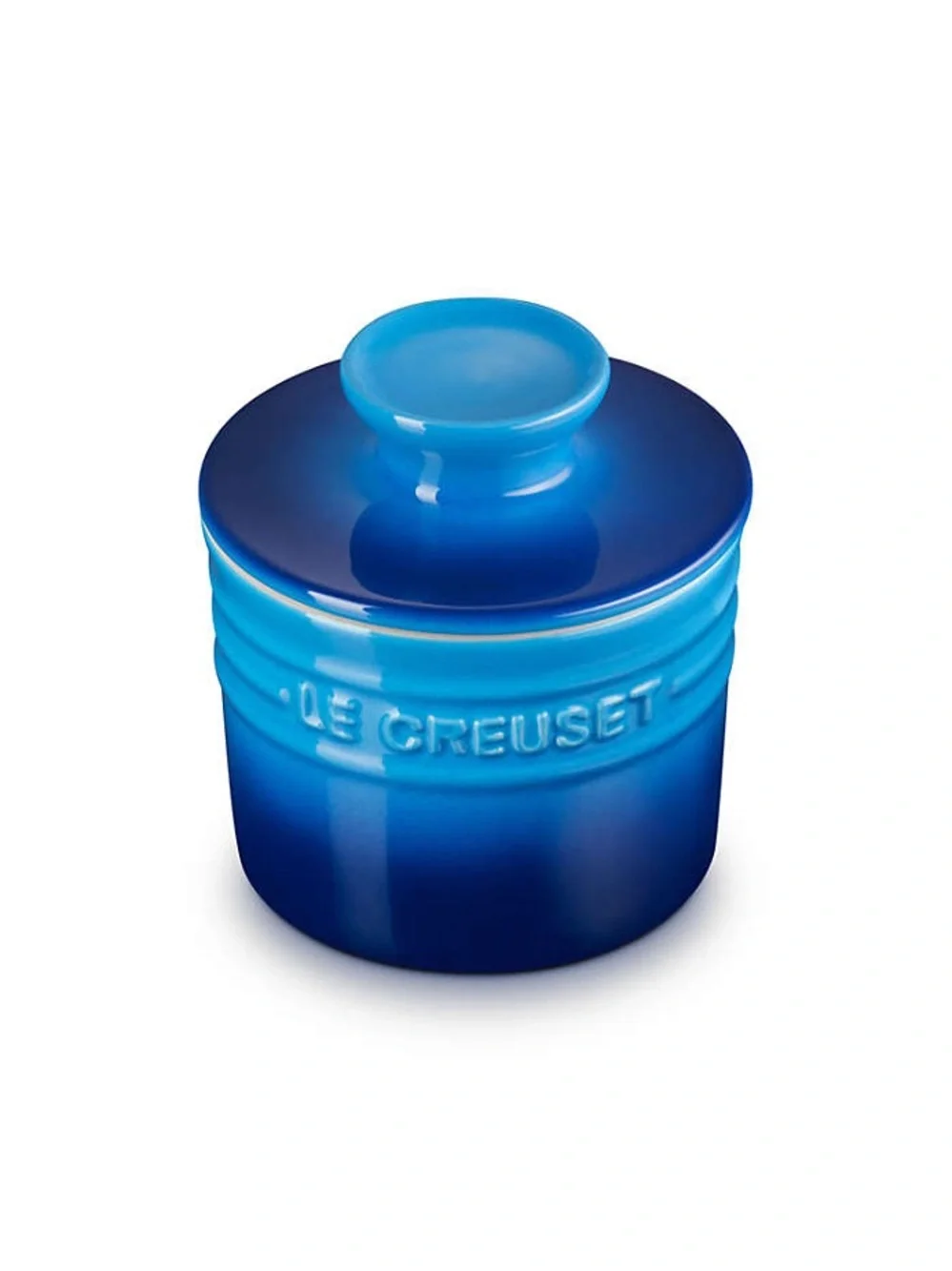 NEW Le Creuset Marseille Blue Ceramic Butter Crock Dish Holder Jar with Lid